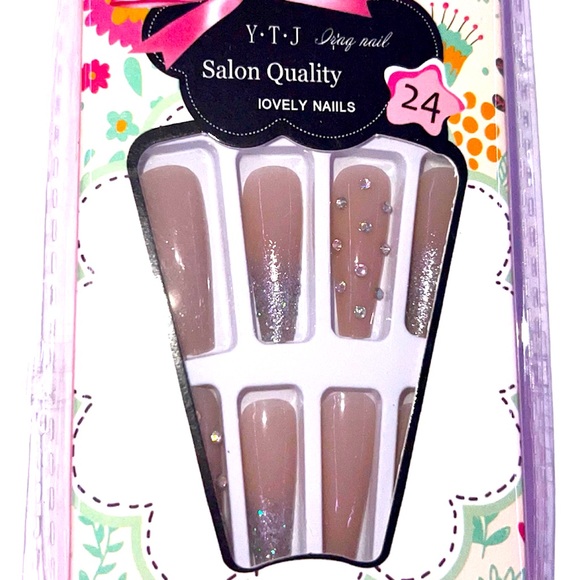 RHINESTONE AND GLITTER LONG COFFIN PRESS ON NAILS - Picture 3 of 3